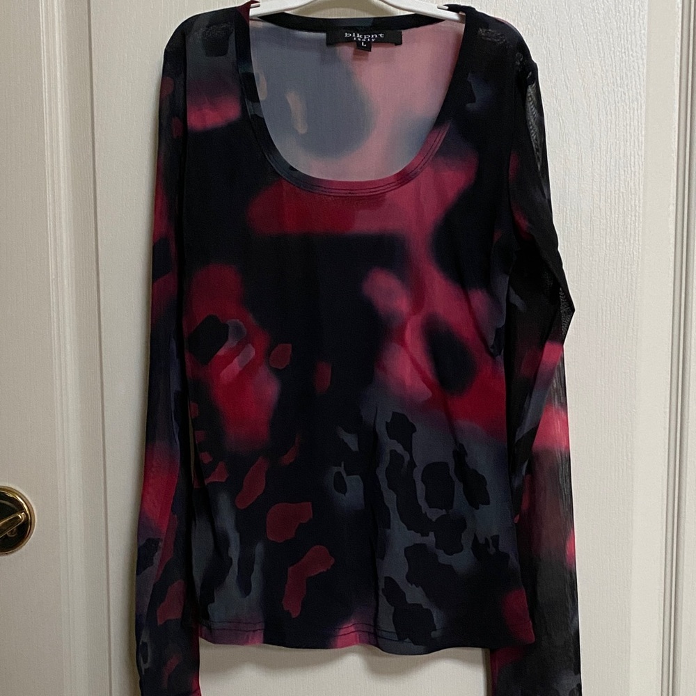 Black and Pink Long Sleeve Mesh Top